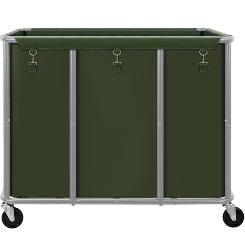 STO STO Commercial Laundry Cart with Lockable Wheels, Large 420L Industrial Rolling Laundry Hamper with Steel Frame, Removable Waterproof Bag, 400 lbs Capacity for Hotels, Hospitals, Factories, Green