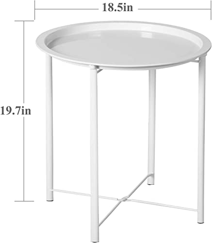 VECELO Side/End Table, Folding Round Metal Anti-Rust and Waterproof Outdoor or Indoor Tray for Living Room Bedroom Balcony and Office, 2 PCS, Beige - color: Beige, size: 2 PCS