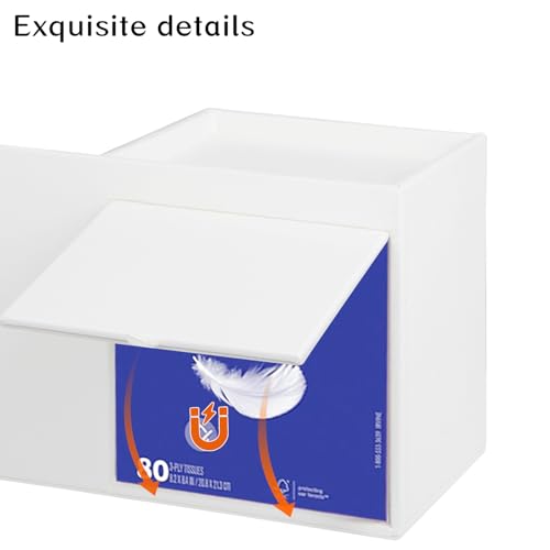 Leather Nightstand Organizer with Tissue Holder,White Square Tissue Box Cover with Organizer, Decorative Modern Facial Paper Storage Box for Bathroom Living Room Vanity Table Countertop Office - color: Cream