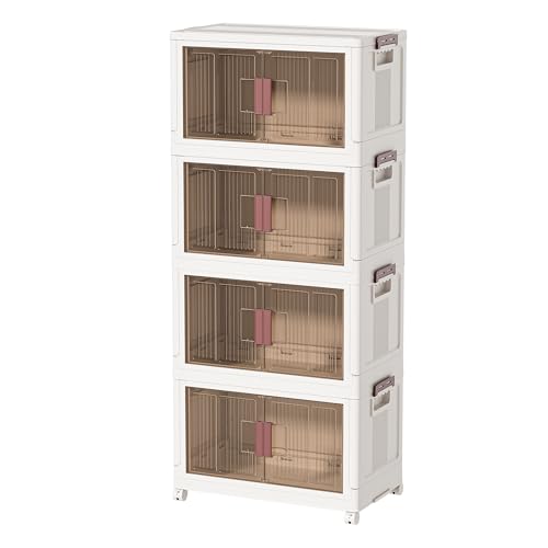 32GAL/128QT 4 tier large stackable storage bins with lid and wheels, collapsible storage bins plastic with doors，suit for clothes, closet, home and office - size: 32QT, style: 4 Pack