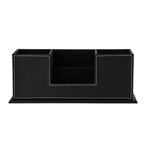 KINGFOM Office Supplies Desk Organizer PU Leather Storage Box 4 Divided Compartments for Pen Business Card Remote Control Mobile Phone Cosmetics Collection Holder (Black) - color: Black-L