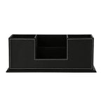 KINGFOM Office Supplies Desk Organizer PU Leather Storage Box 4 Divided Compartments for Pen Business Card Remote Control Mobile Phone Cosmetics Collection Holder (Black) - color: Black-L