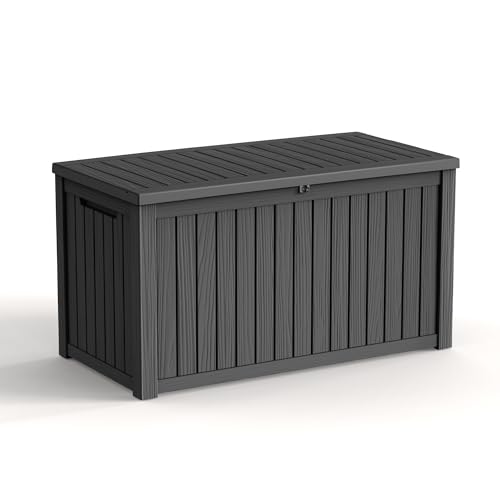 180 Gallon Waterproof Outdoor Storage Box, UV Resistant Resin Deck Box with Hydraulic Rod for Reinforced Stability, Perfect for Patio, Garden, and Pool（Black，180 Gallon） - color: Black, size: 180 Gallon