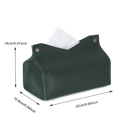 1PCS PU Leather Tissue Box Cover, Rectangle Facial Paper Organizer Dispenser, Modern Tissue Case Holder for Vanity Countertop Nightstands Living Room Office Desk Car (Dark Green) - color: Dark Green
