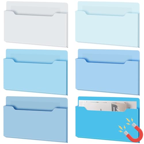 Fuutreo 6 Pcs Magnetic Wall File Organizer Magnetic Wall File Holder Refrigerator Magazine Holder for Mail Letters Paper(Ocean Color,Horizontal-large) - color: Ocean Color, size: Horizontal-Large