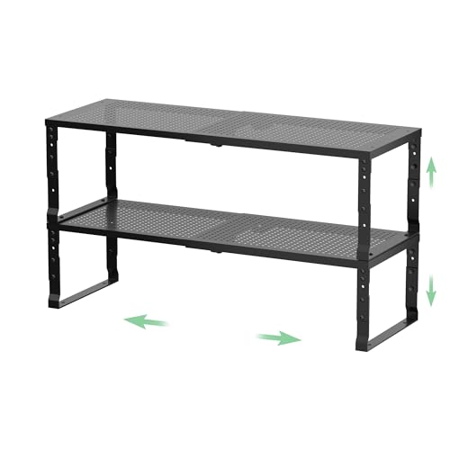 Metal Stackable Expandable Storage Rack, Adjustable Under Sink Shelf & Countertop Space Saving, Heavy-Duty Pantry Storage, Suitable for Kitchens, RV, Bathrooms, Workshops or Offices - color: 2packs/Large/Black, size: Large