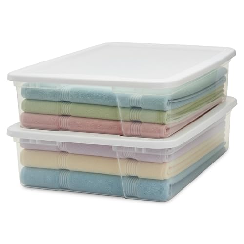 HOMZ 2-Pack Snaplock, Small Clear Plastic Storage Organizer Bins w/ Lids, 28 Quart, White - Stackable Container Boxes for Bedroom, Bathroom, Garage, and Office Organization - color: White Lid, size: 28 QT (2 Pack)