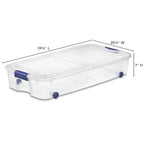 66 Quart Wheeled Latch Box, Clear Underbed Storage Bin with Lid, Blue