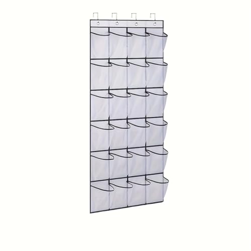 Mixcous Over The Door Shoe Organizer for Kids, Heavy Duty 40lbs, 24-Pocket Toy Storage with 4 Hooks, Behind The Door Organizer for Entryway, Closet, Nursery to Declutter Shoes, Toys & Gear