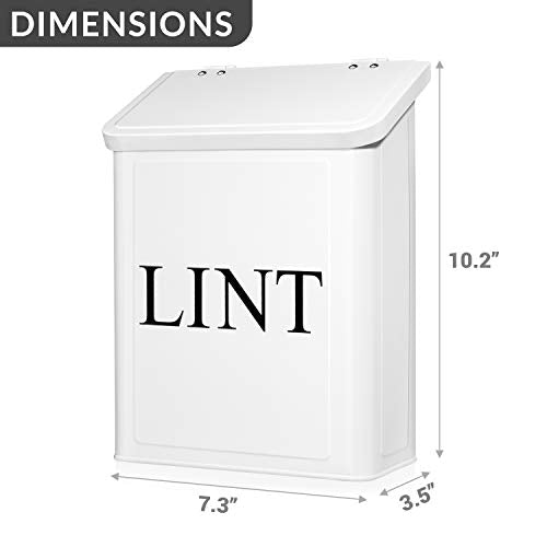 Calindiana Modern Farmhouse Metal Magnetic Lint Bin for Laundry Room Decor and Accessories with Lid and Laundry Room Organization and Storage Wall Mount Space Saving Washer and Dryer Trash Can, White - color: WHITE