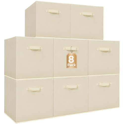 STORAGE MANIAC Storage Cubes, 13 Inch Collapsible Storage Bins with Handles, 8 Pack Fabric Foldable Bins for Organization, Durable Storage Bins for Closet, Shelves, Offices, Toys, 8-Pack Beige - color: Beige-8 Pack, size: 13 INCH