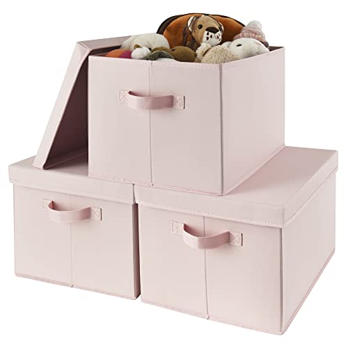 GRANNY SAYS Storage Bins Fabric, Large Storage Bins with Lids, Collapsible Storage Box Closet Shelf, Decorative Storage Baskets for Organizing Bedroom Dorm Nursery, Pink, 3-Pack - color: Pink, size: Large