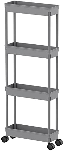 Sooyee 4 Tier Slim Storage Cart,Rolling Storage Cart,Narrow Shelf,Bathroom Rack,Mobile Shelving Unit Organizer for Kitchen, Bathroom, Laundry Room, Grey - color: Gray, size: Slim