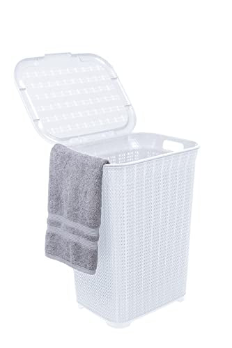 Wicker Laundry Hamper With Lid 50 Liter - White Laundry Basket 1.40 Bushel Durable Bin With Cutout Handles - Easy Storage Dirty Cloths in Washroom Bathroom, Or Bedroom. By Superio - color: White, size: 3-pack