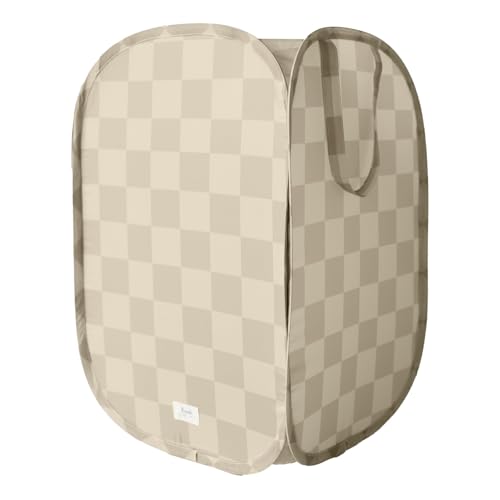 3 Sprouts Pop Up Hamper - Collapsible Laundry Basket, Popup & Foldable Design - Durable Waterproof Fabric for Dirty Clothes, Toys & Towels - Ideal for Dorm, Bedroom & Baby Nursery, Checkerboard Beige - color: Checkerboard Beige