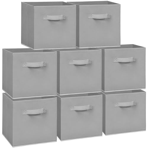 11x11 Storage Bins, Set of 8 Storage Cubes, Collapsible Cube Storage Box, Fabric Closet Organizers with Handles for Home, Office, Closet Shelf Cabinet, Bookcase, Grey - color: Grey, size: 8 Pack