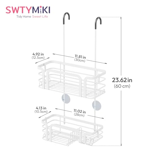 SWTYMIKI Shower Caddy Hanging Organizer - Over the Door Shower Caddy with Soap Holder, 11 Hooks, 2 Installation Ways, Stainless Steel Rustproof Bathroom Organizer, Black - color: White