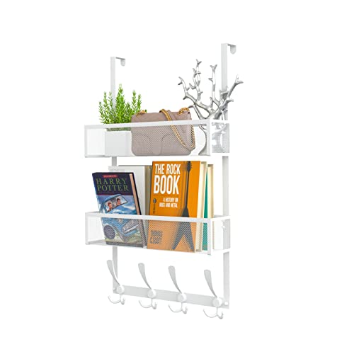 Kaiferty Over The Door Hooks Organizer,Coat Rack with 12 Hooks and 2 Mesh Baskets,Back of Door Storage Organizer for Bathroom,Bedroom,Kitchen,Office(White) - color: 2 Upgrated Baskets-White