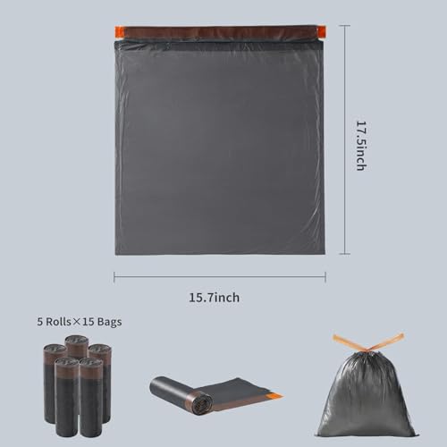 MOPALL Small Trash Bags with Drawstring, 2.6-4 Gallon Bathroom Garbage Bags, 15 Liter Black Waste Basket Liners for Bedroom, Office, Pet & Diaper Pail, Strong & Leak Proof (75 Count, 17.7" x 19.7") - size: 1 Count (Pack of 75)