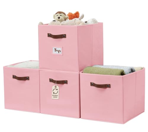 DECOMOMO Storage Baskets, 13x15x13 Storage Cube Bins with Labels for Organizing Shelves Kallax (Kallax / 4pcs, Pink) - color: Pink, size: Kallax 13" x 15" / 4pcs