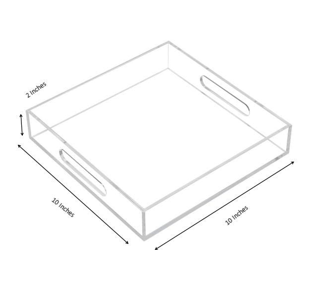 KEVLANG Clear Sturdy Acrylic Serving Tray with Handles - 10x10Inch - Coffee, Appetizer, Breakfast, Butler Tray - Kitchen Countertop & Vanity Table Organizer - color: Clear, size: 10" x 10" x 2"