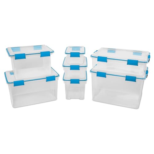 Sterilite 12-Pack Gasket Box, Weather-Resistant Storage Bins with Latching Lids, 80 Quart - Heavy-Duty Organizing Containers for Closet, Bathroom, and Office - size: 80 Quart, style: 12 Pack