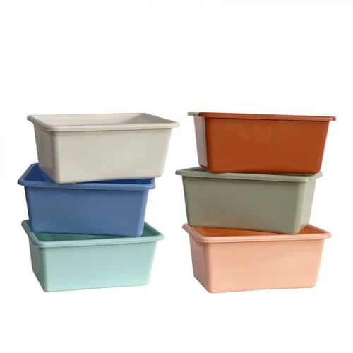 RAUVOLFIA 6 Pack Small Cubby Bin Storage Bins, Multi-Purpose Plastic Storage Bins Stackable Organizer Storage Cubbies for Home, Playroom, Classroom (Boho) - color: Boho
