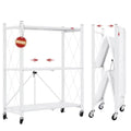 DEANIC 3 Tier Foldable Storage Shelves with Wheels, Kitchen Appliance Stand, Freestanding Metal Wire Shelf Rack, No Assembly Organizer Rolling Cart for Garage, Basement, Pantry(White) - color: White