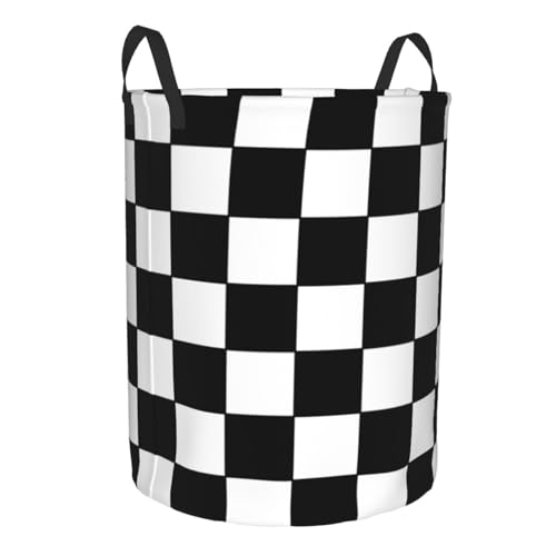 Black White Checkered Laundry Basket Storage Bin Foldable Laundry Hamper Clothes Storage Bucket Organizer 19.6x15.7 Inch For Laundry Room/Bedroom/Bathroom - color: Black White Checkered