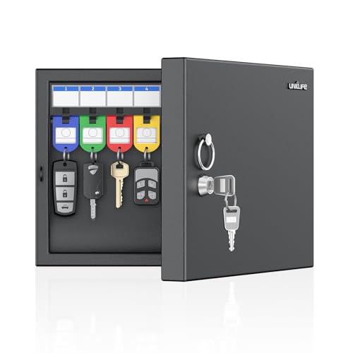 Uniclife 16 Keys Key Lock Box, Wall Mount Key Box, Car Key Organizer with Writable Key Racks and Tags, Security Key Cabinet, Car Key Holder Storage Box for Office, Hotel & Company - color: Black, size: 16-Key(Key Lock)