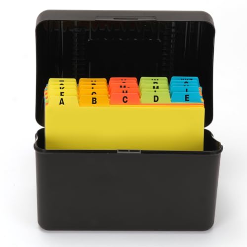 H4D Index Card Holder 3x5 Inches with 25 Plastic Dividers, Black - color: Black, size: 3x5 inch