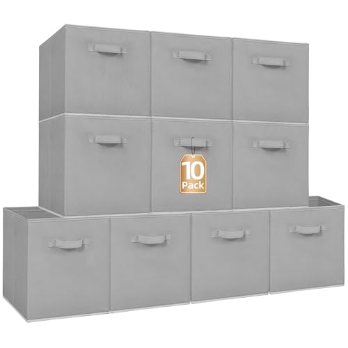 STORAGE MANIAC Storage Cubes, 13 Inch Collapsible Storage Bins with Handles, 10 Pack Fabric Foldable Bins for Organization, Durable Storage Bins for Closet, Shelves, Offices, Toys, 10-Pack Grey - color: Grey-10 Pack, size: 13 INCH