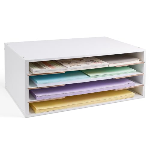 Yumkfoi 12x18 Construction Paper Organizer, 4-Tiers Paper Storage Shelf, Wooden Desk Organizer, File Holder and Letter Tray for Office, Home, Classroom - size: 20.2" x 13.3" x 8.5"