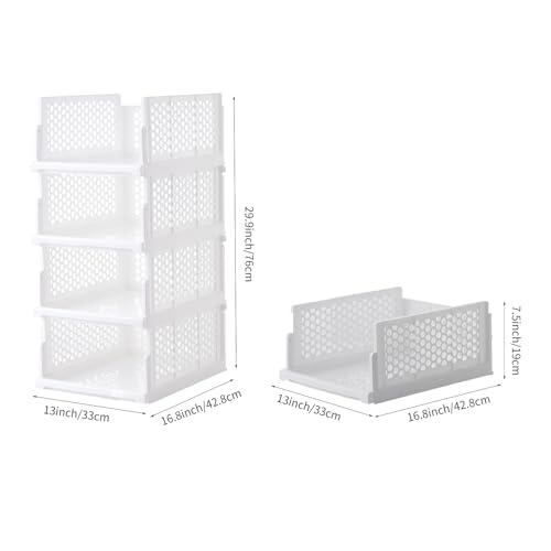 Pull-out Plastic Storage Basket,Stackable Closet Organizers Drawer Anti-Tipping, Reinforced Stable Shelf Container for Bathroom Laundry Room Storage, Space-Saving Clothes Storage (white, Large-4pcs) - size: Large-4pcs