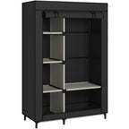 Calmootey Portable Closet Organizers, Clothing Storage, Wardrobe with 6 Shelves and Hanging Rod, Non-Woven Fabric Cover with 4 Side Pockets, Black - color: Black