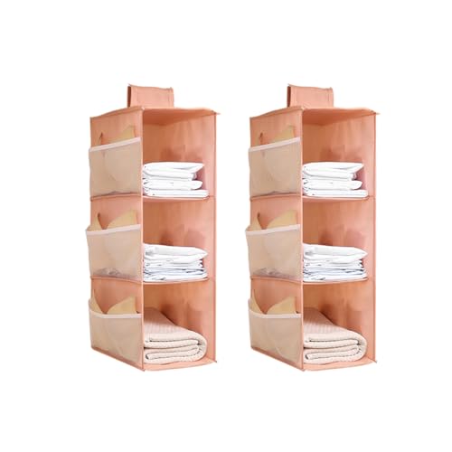 Hanging Closet Organizer, 4-Section Storage Shelves, Oxford Cloth with Mesh Pockets, (Pink, 3 Section) - color: Pink, size: 3 Section*2PACK