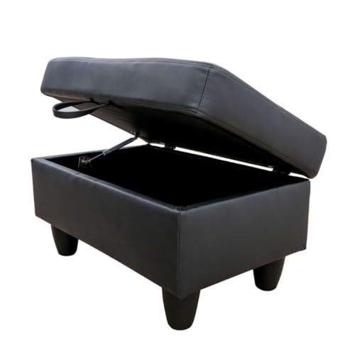 Ottoman Storage Ottoman Bench Faux Leather Footrest Footstool with Hinged Lid for Living Room, Bedroom, Entryway, Black, 28.5"X19"X17.5" - color: Black