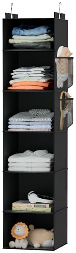 VERONLY Hanging Closet Organizer and Storage with Bamboo Support, 6-Shelf Closet Hanging Storage Shelves, Closet Organizers Easy Mount Foldable for Bedroom(Black) - color: Black