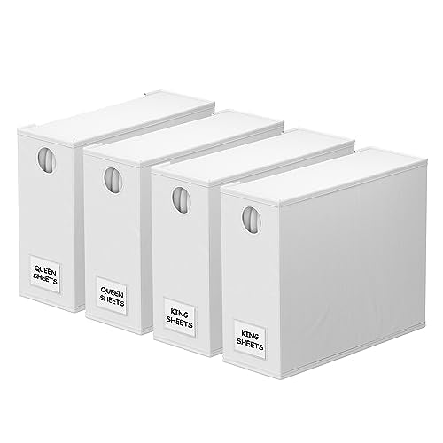 SpaceAid 4 Pack Bed Sheet Organizers and Storage, Foldable Sheet Organizer for Linen Closet, Sheets Set Folder Keeper with Window XL (Queen & King Size) Organizing Bedding Container, White - color: White, size: 4 Pack