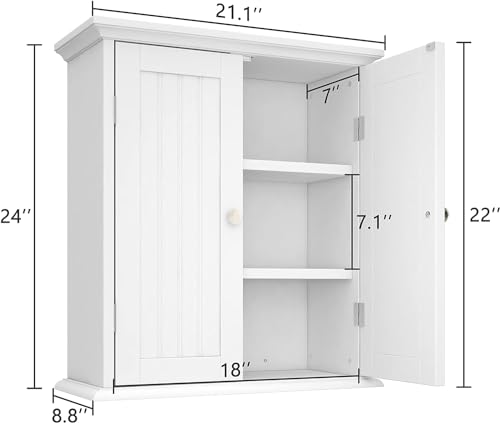ChooChoo Bathroom Wall Cabinet Set of 2, Over The Toilet Space Saver Storage Cabinet, Medicine Cabinet with 2 Door and Adjustable Shelves, Cupboard, White - color: White, size: 8.8"D x 21.1"W x 24"H (2 pack)
