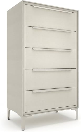 tinge Naima Premium Fabric Dresser - Strong Metal Frame, 5 Spacious Sag-Proof Drawers with Sleek Metal Handles - Premium & Durable Storage Solution for Your Home (Beige) - color: Creme Drop (Beige), size: 14"D x 23.5"W x 41.8"H (5 Drawers)