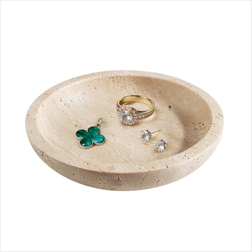 Jewelry Dish 5.5"x5.5",Natural Travertine Stone Trinket Dish - Round Decorative Vanity Tray for Jewelry, Keys, and Small Accessories, Countertop Organizer for Bathroom, Bedroom, Entryway - color: A1