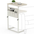 Vagusicc C Shaped End Table, 32'' Tall Side Table for Couch, Adjustable Height Small Couch Side Table for Small Spaces, End Table Slide Under Sofa Table TV Tray Table Arm Table for Living Room - color: Cream White