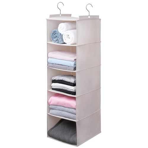 Large Hanging Sweater Organizer for Closet,Collapsible 6-Shelf Hanging Closet Shelves with Drawers, Washable (Beige -5 Shelf) - color: Beige, size: 5 Shelf