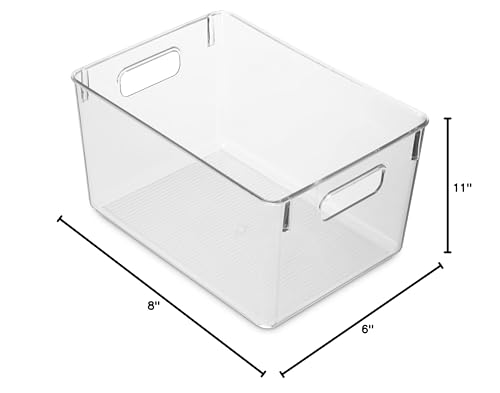 Pack Of 4 Plastic Kitchen Organization Pantry Storage Bins - Fridge Organizer Household Food Baskets for Countertops, Cabinets, Refrigerator, Freezer, Bedrooms, Bathrooms