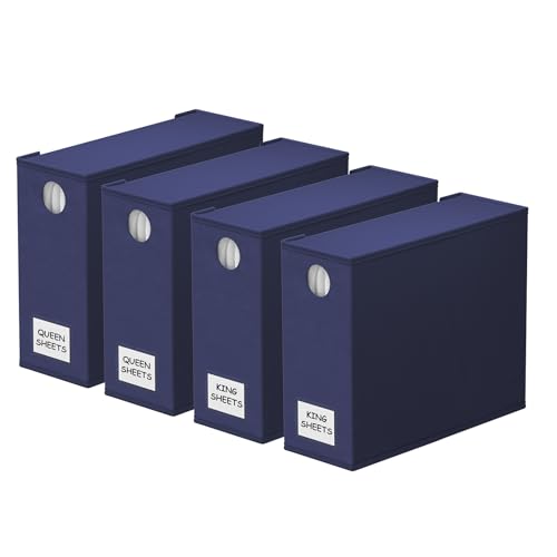 SpaceAid 4 Pack Bed Sheet Organizers and Storage, Foldable Sheet Organizer for Linen Closet, Sheets Set Folder Keeper with Window XL (Queen & King Size) Bedding Container (Navy Blue, 4 Pack) - color: Navy Blue, size: 4 Pack