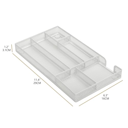 Annova Desk Drawer Organizer Tray for Office Organization - Metal Mesh - Storage Tray with Dividers for Pens, Desktop Accessories, Bathroom, Kitchen, Makeup and Office Supplies (Small, White) - color: White, size: Small