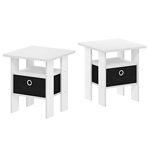 Furinno Andrey Set of 2 End Side Night Stand/Bedside Table with Bin Drawer, 2-Pack, White/Black - color: White/Black, size: 2-Pack, Center Bin