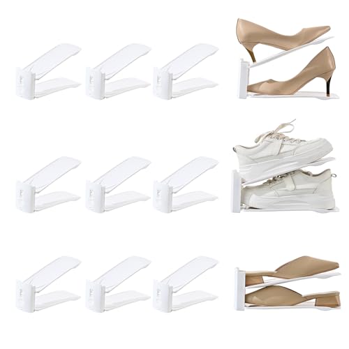 12 Pack Shoe Slots Organizer Adjustable Level Shoe Stacker Holder Storage Space Saving Sneakers Display Tray Rack for Closet (White, 12Pack) - color: White, size: 12Pack