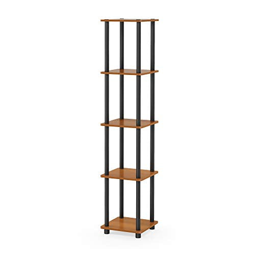FURINNO Turn-N-Tube 5-Tier Corner Square Rack Display Shelf, Round, Light Cherry/Black - color: Light Cherry/Black, size: 5-Tier Round Tube